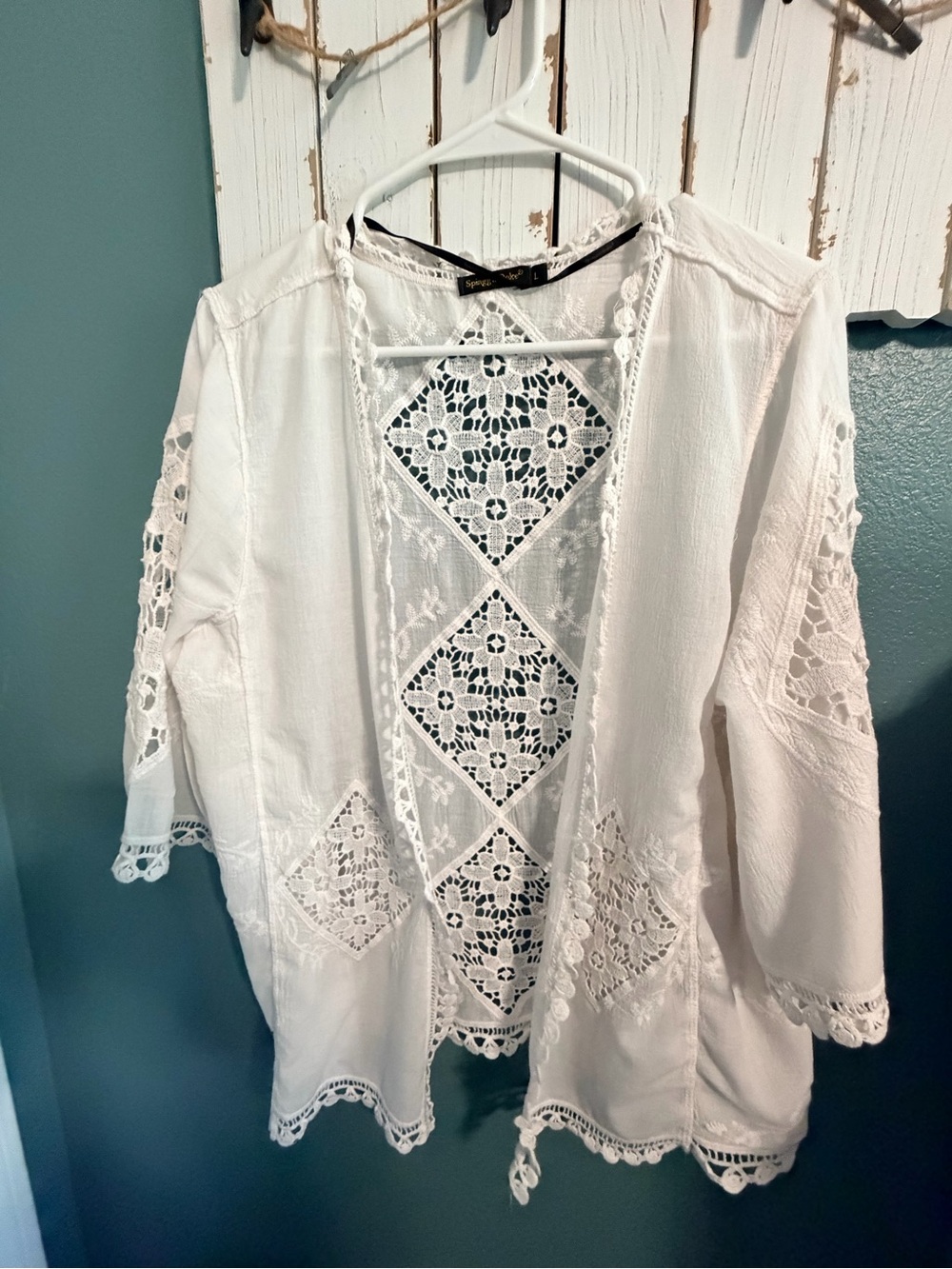 White Crochet-Trim Open Front Women's Cardigan